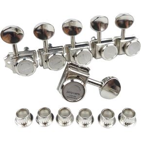 Kaynes 6 In line Guitar Locking Tuners – Nickel Silver Vintage Lock String Tuning Keys Pegs Machine Heads Tuners for Telecaster Tele Stratocaster Strat ST TL Style Electric or Acoustic Guitar