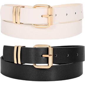 JASGOOD 2 Pack Women Belts for Jeans Ladies Leather Waist Belt for Pants Dresses with Gold Buckle