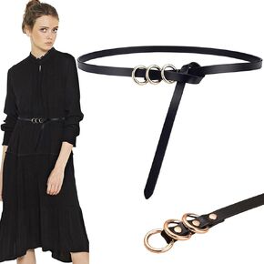 FACITE Belts for Women Black Waist Belt Womens Belt Thin Womens Belts for Jeans Soft Leather Belt Adjust Plus Size Up to 37"