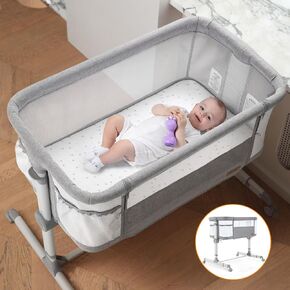 besrey Baby Bassinet Bedside Sleeper, Upgraded Extra Wider Bedside Crib Bassinet with Wheels - 50MM Oversized Lockable 360° Swivel, 9 Height Adjustable Baby Bed for Newborn Infant, Mattress Included