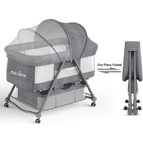 سرير أطفال للنوم بجانب السرير مع سلة تخزين كبيرة وشبكة، سرير أطفال لحديثي الولادة، سرير جانبي محمول للأطفال، سريع الطي وسهل الحمل، سرير داخلي وخارجي مع 4 عجلات صامتة in Kuwait