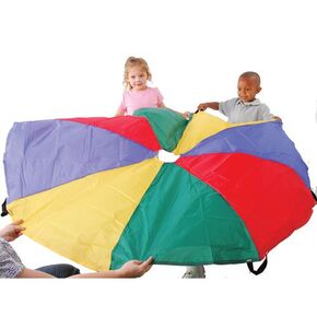 Constructive Playthings 12' diam."No-Rip" Children's Active Play Parachute Double Stitched at Hem and Vent with Tape Handles for a Firm Grip and Storage Bag for Ages 3 Years and Up