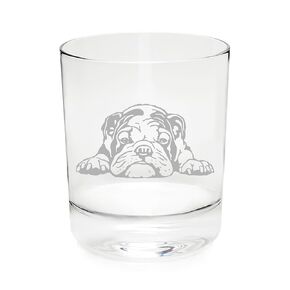 English Bulldog themed, dog whiskey glass, 11 oz.