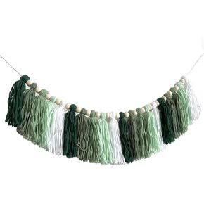 Green Tassel Garland Pastel Banner, Party Backdrop Decorative Wall Hangings Llama Decorations for Bedroom,Nursery Dorm Room,Birthday,Baby Shower, Girls Boho Home Decor Gift (Green)