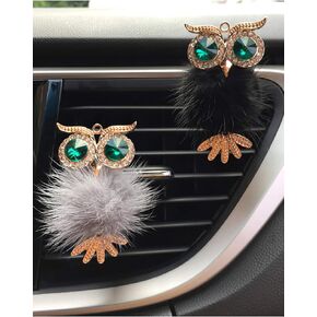 Car Diffuser Vent Clip,2pcs Owl Cute Car Air Freshener,Bling Crystal Car Air Vent Clip Charms Car fresheners for Women (Black,Gray)