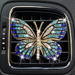 Bling Butterfly Car Clip, Cute Butterfly Car Aromatherapy Vent Clips Rhinestone Car Bling Accessories for Women Car Interior Decoration Charm（Blue）