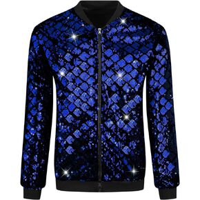 Lars Amadeus Argyle Sequin Bomber Jacket for Men's Party Club Shiny Baseball Varsity Jacket
