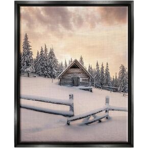Stupell Industries Rural Winter Cabin Framed Floater Canvas Wall Art by Incado