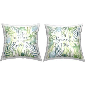 Stupell Industries Sea Life Beach Phrases Design by Janet Tava (Set of 2) Throw Pillow, 18 x 18, Green