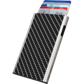 Tru Virtu® Card Holder Click & Slide I Credit Card Holder Wallet I Card-Holder-RFID-NFC-Protection I Aluminium Card-case I Card Storage I Slim Wallet (Carbon Fibre Black/SIL)