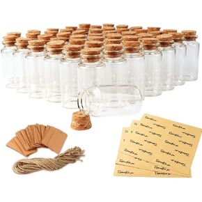 AerWo 32PCS 40ml Small Glass Bottles with Cork Lids, Potion Bottles with Cork Tags and Hemp Ropes, Spell jars Mini Glass Jars with Lids for Party Weddings Baby Shower Favors Crafts Home Decorations