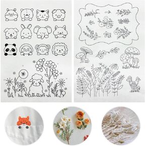 2 Sheets Stick and Stitch Embroidery Designs A4 Water Soluble Embroidery Patterns Pre-Printed Embroidery Transfer Patterns Paper Wash Away Water Soluble Stabilizer for Embroidery for Hand Sewing