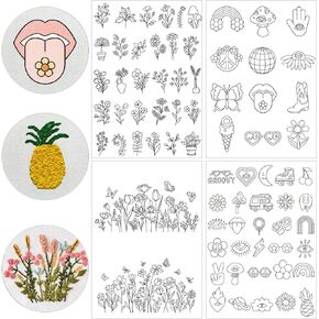 Water Soluble Embroidery Patterns - Stick & Stitch Embroidery Paper Wash Away, 4 Sheet Stabilizer for Embroidery, Flower Highland Cow Cat Bear Dinosaur Horse Animal Style, Hand Sewing Lover Gifts