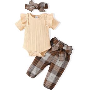 Renotemy Newborn Baby Girl Clothes Infant Girl Outfits Ruffle Romper Top Floral Pants Clothes Sets