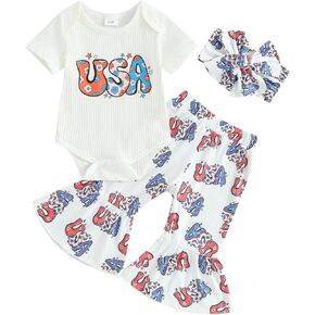 Adobabirl Newborn Baby Girl Clothes Short Sleeve Ribbed Romper Onesie Bowknot Floral Pants Headband 3Pcs Clothing Set