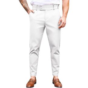 PASLTER Mens Chino Pants Slim Fit Flat Front Stretch Skinny Tapered Dress Pants Casual Trousers