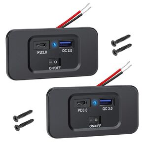 2 حزمة من منافذ USB 12 فولت، ومنفذ USB A وUSB C مع مفتاح تشغيل وإيقاف متوافق مع مصدر طاقة 12 فولت، للسيارات أو الشاحنات أو القوارب أو المركبات الترفيهية
