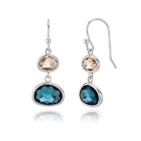 MJLuLu Delicate Navy Blue Simulated Sapphire & Champagne Topaz Dangle Earrings - Handmade, Lightweight, Hypoallergenic Silver-Plated Drops for Everyday Wear, with Birthstone Crystal Accents