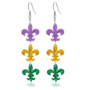 WCRAZYE Mardi Gras Dangle Earrings for Women Acrylic Carnival Theme Mask Lips Hat Lobster Modelling Earrings for Holiday Mardi Gras Gifts (Purple Yellow Green)