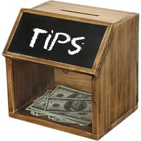 MyGift Rustic Solid Burnt Wood Suggestion Box, Donation, Tip Collector, Ballot Drop Box with Chalkboard Label, Clear Acrylic Viewing Window and Locking Latch
