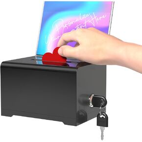 PongTay Suggestion Box with Key Lock, Donation Ballot Drop Box with Sign Holder, Tip Jar Storage Container for Office, Fundraising, Church, School, Voting Black