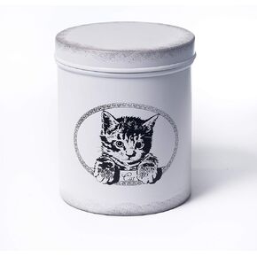 Antique White Treat Jar. Sturdy Treat or Food Storage Canister with Cute Cat Design.Tight Fitting Lids. Pet Food Container Fit's Up To 2lbs of Treats