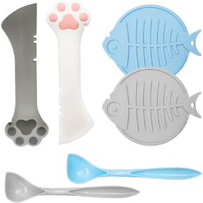 PINVNBY 2pcs Can Covers for Pet Food Cans 2pcs Cat Can Opener and 2pcs Multi-Functional Cat Food Spoon Best for Pet Cat Dog Feeding Can and Wet Food Storage Fit Multiple Sizes (6pcs)