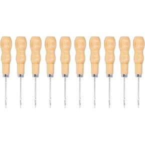 10Pcs Leather Sewing Awl Leather Sewing Awl Hand Awl Wooden Handle 125mm Length Hand Tool Set Kit for Repairing DIY