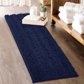 Non Slip Chenille Bath Rugs - Super Soft Water Absorbent Anti-Skidding Fast Dry Thick Plush Kitchen Mats for Bathroom Shower Tub Entryway, Aqua, 20" W x 32" L 1 Piece