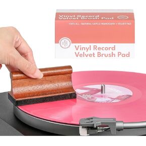 Vinyl Supply Co. Velvet Brush Pad Record Cleaner- 100% All-Natural Sapele Mahogany Wood - Anti-Static Microfiber Velvet Brush for Vinyl Record Cleaning