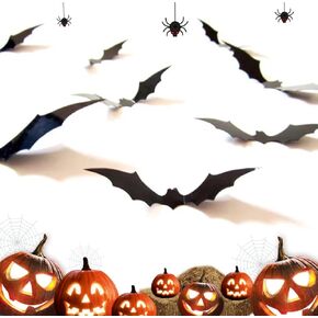 [12 PCS] DIY 3D Bat Scary Decal Stickers, Halloween Decoration, 2021 Upgraded 4 Size Home Decor, Waterproof, Spooky Decor for Room