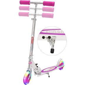 ChromeWheels Kick Scooter for Kids, Deluxe 2 Light Up Wheels 4 Adjustable Height with Kickstand, Best Gift for Age 5 up Kids Girls Boys, 132lb Weight Limit