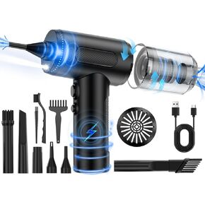 3 in 1 Compressed Air Duster/Pump & Wireless Vacuum Cleaner - 3 Level Adjustable, 68W Power - Cordless Portable Air Blower with LED Light & 10 Kits for Keyboard, Car, Replace Air Can in Kuwait