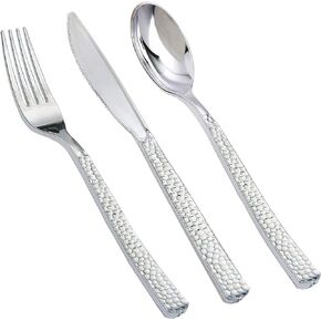 Supernal 180 pieces Gold Plastic Silverware,Gold Plastic Cutlery,Gold Forks and Spoons,Party Plastic Flatware Include 60 Gold Forks,60 Gold Knives,60 Gold Spoons,Suit for Party,Birthday
