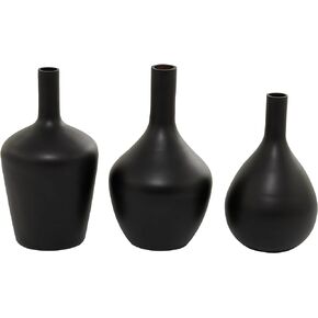 The Novogratz Glass Decorative Vase Centerpiece Vases, Set of 3 Flower Vases for Home Decoration 14", 13", 12" H, Black