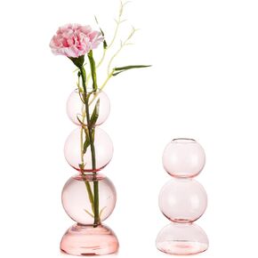 Glass Bubble Vases for Flowers, Hewory 2pcs Black Unique Cute Single Flower Vase for Centerpieces, Funky Aesthetic Vase Skinny Bud Vase, Cool Groovy Decor for Home Living Room Bedroom Office Tabletop