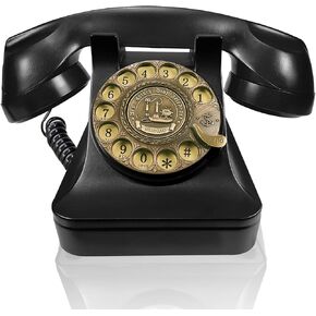 Retro Rotary Landline Phone for Home, Vintage Rotary Dial Phone Old Fashion Telephone Corded Phone with Hands Free Function(Retro Black)