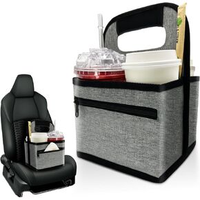 Reusable Insulated Coffee Cup Carrier Bag, Convenient Drink Holder with Handle and Adjustable Dividers for Hot & Cold Beverages (Gray) in Kuwait