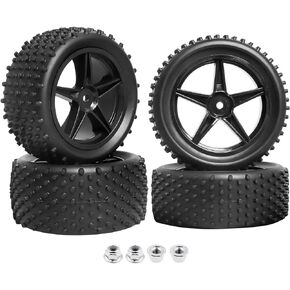 12mm Hex Wheels Tires Set 1/10 RC Buggy Front & Rear Compatible with Traxxas Bandit Vxl Wltoys 144001 Brushless Lipo Power(Non-glued)
