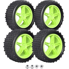 12mm Hex Wheels Tires Set 1/10 RC Buggy Front & Rear Compatible with Traxxas Bandit Vxl Wltoys 144001 Brushless Lipo Power(Non-glued)