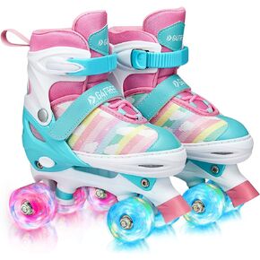 G4Free Kids Roller Skates for Girls, 4 Size Adjustable Roller Skates with Light Up Wheels for Toddlers Children Outdoor Indoor