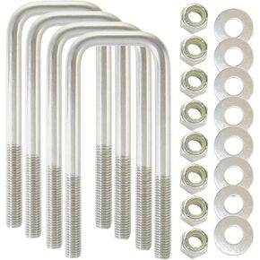 صُنع في الولايات المتحدة الأمريكية (4) 304 مسامير مربعة على شكل حرف U من الفولاذ المقاوم للصدأ بقطر 1/2 بوصة × عرض داخلي 2-1/16 بوصة × ارتفاع داخلي 6-5/16 بوصة مع صواميل وغسالات قفل SS للقوارب ومقطورات المرافق التي تناسب Dn أكثر من 3 بوصات معدنية in Kuwait