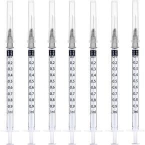 25 Pack 1ml Plastic Syringes with 27Ga 1/2 Inch Individually Wrapped, for Scientific Lab, Liquid Measuring and Dispensing