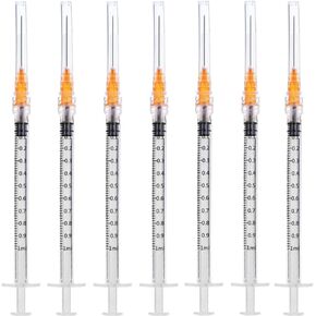 50 Pack - 1ml 25Ga Plastic Dispensing Syringe Tool, Industrial and Scientific Lab Consumables for Refilling, Measuring Liquids, Experiments Research