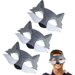 YUANGUNGUN Wolf Mask Felt Half Face Animal Masquerade Mask Animal Mask for Cosplay Costume Carnival Party Performance Kindergarten Activities Party Party Photography Props Halloween masks(3 Pcs)