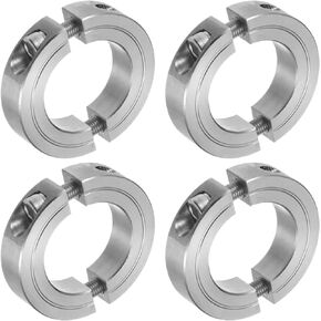 uxcell 4pcs Double Split Clamp-On Shaft Collar 1-1/4" Bore Two-Piece Clamping Collar, 2-1/16" OD, 1/2" Thick, 304 Stainless Steel Axle Collar Clamp, Set Screw Style