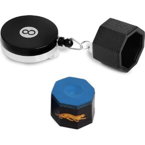 OKKO Retractable Octagon 8-Ball Chalker Billiard Pool Cue Chalk Holder with Belt Clip Black + 1 pc of Predator Chalk