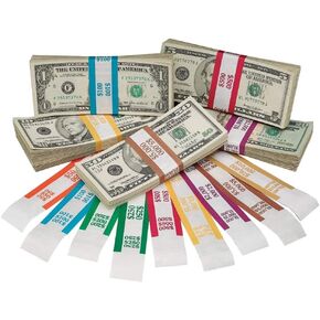 BankSupplies Assorted Money Bands | 1000 Straps of Each Denomination | Self-Sealing Bill Straps | Pressure Sensitive Adhesive | Color-Coded | White Kraft Paper | Money Wraps for Bills