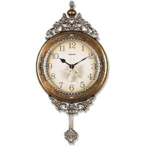 SHISEDECO Elegant, Traditional, Decorative, Hand Painted Modern Grandfather Wall Clock Fancy Ethnic Luxury Handmade Decoration, Swinging Pendulum for New Room or Office. Large. 29.5 Inch. Brown