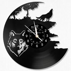 Wolf King Theme Wall Clock,12 Inch Vinyl Record Clocks Classic Home Decor Night Lamp 7-Color Luminous LED Wall Clock.Art Decor Clock.Brithday Gift for Vinyl Record Lover.